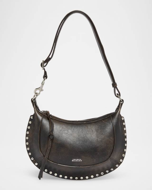 Oskan Studded Faded Leather Crescent Shoulder Bag